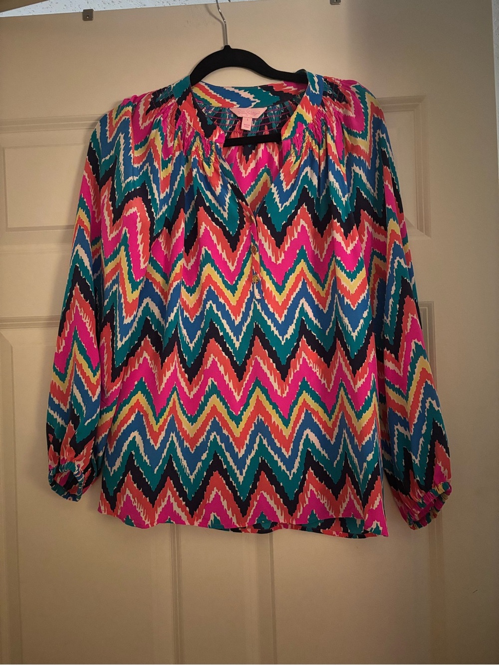 Lilly Pulitzer Multicolor Chevron Elsa Blouse - great condition